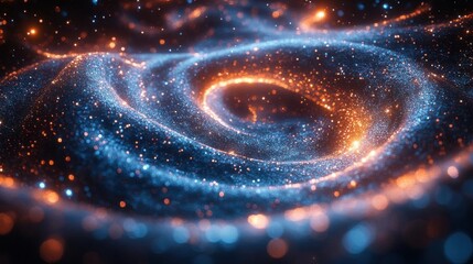 Radiant cosmic ripples with glowing cyan trails, swirling nebula textures, and reflective finishes