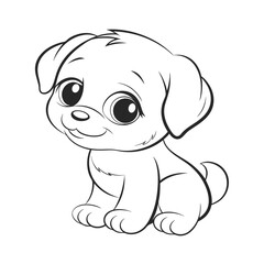 Adorable Puppy Sitting Line Art Vector Illustration.
