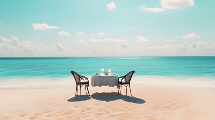 ビーチに置かれたテーブルと椅子