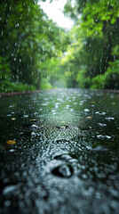 Fototapeta premium Rainy Day Path Through Lush Green Forest
