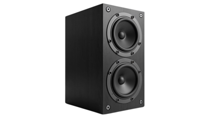 Modern Black Speaker Box With Dual Woofers on transparent Background