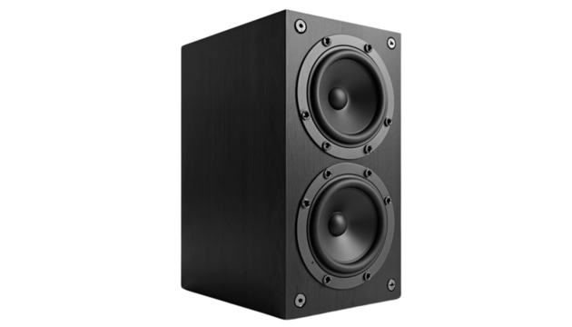 Modern Black Speaker Box With Dual Woofers on transparent Background