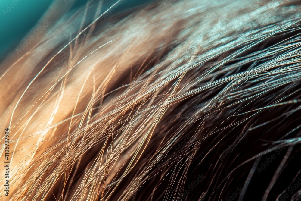 Poster a vibrant depiction of golden hair flowing against a teal backdrop, exploring the interaction of mot