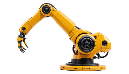 Yellow Industrial Robotic Arm on transparent Background