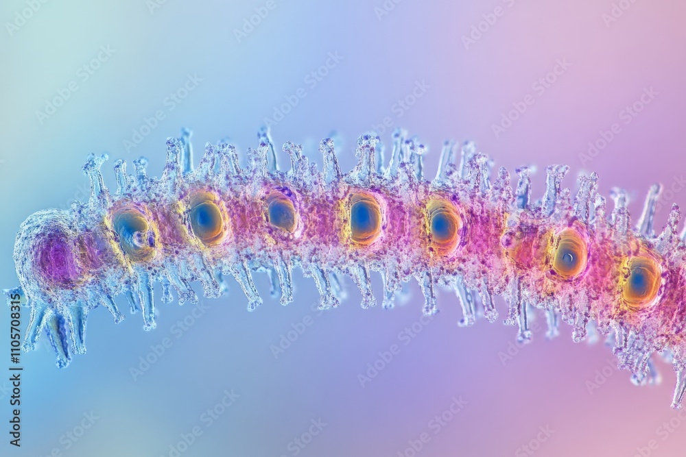 Poster The image captures a vivid, microscopic view of a biological structure with striking colors, showcasing the intricate and complex patterns found in nature.
