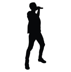 Man singer silhouette, man singing on mic, singer singing silhouette, vocalist singing to microphone