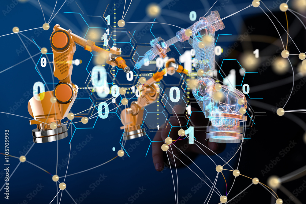 Aufkleber Neural network 3D illustration. Big data and cybersecurity