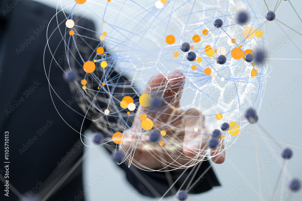 Leinwandbilder Global network. Blockchain. 3D illustration. Neural networks and artificial intelligence. Abstract