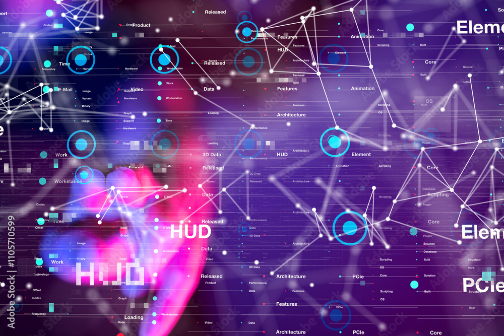 Aufkleber Neural network 3D illustration. Big data and cybersecurity