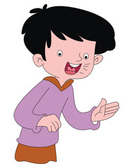 A cute boy pointing car