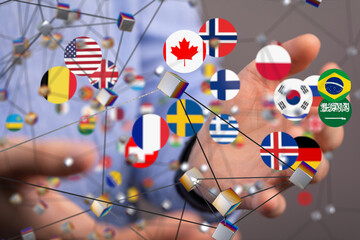 World map with all states and their flags,3d render.