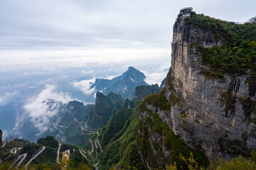 Beautiful nature landscape with mist at Tianmen Shan national park, The famous tourist destination at Zhangjiajie