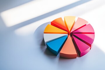 Obraz premium This colorful image displays various vibrant slices of a pie chart arranged in a circular graph, symbolizing diversity, division, and modern analytical representation.