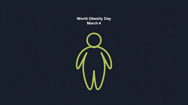 Minimalist World Obesity Day Design with Bright Yellow Outline Human Figure on Black Background and Bold Typography for March 4 Awareness