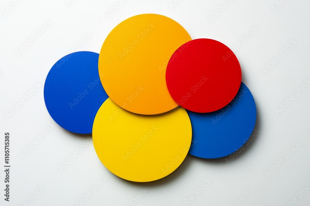 Poster a modern abstract artwork featuring large overlapping circles in primary colors of blue, yellow, and