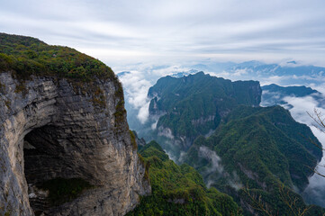Beautiful nature landscape with mist at Tianmen Shan national park, The famous tourist destination at Zhangjiajie