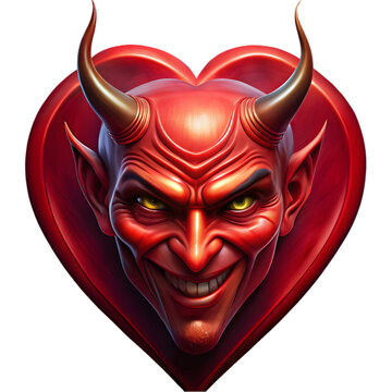 Red devil heart shape mask on white background