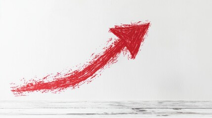 Bright red, hand-drawn arrow curving upwards on a white background