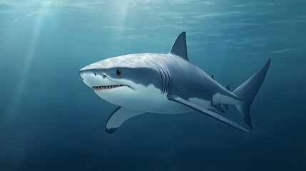 Fototapeta premium A white shark swimming in the ocean