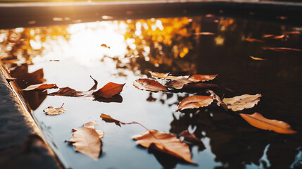 Autumn Reflections: Fallen Leaves on Car Hood at Golden Hour