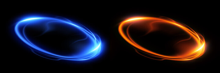Versus round blue and red glow rays night scene. Light effect podium. .Beam stage. Magic fantasy portal. Futuristic teleport. Vivid curls. Versus battle