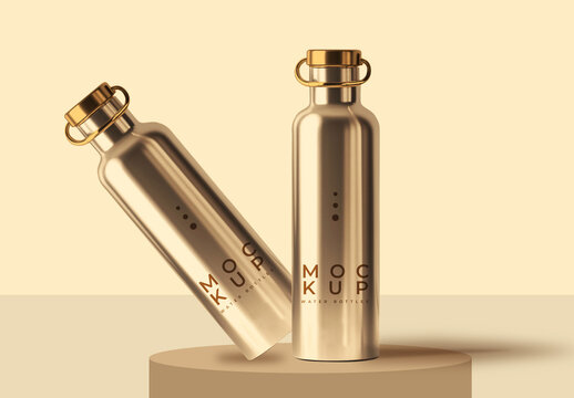 Metal Water Bottles Mockup With Generative AI