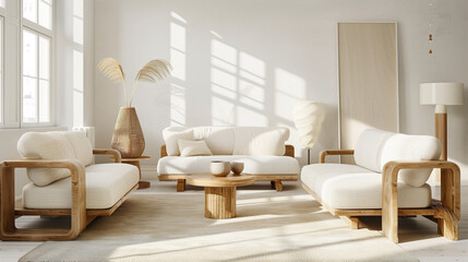 Elegant Minimalist Living Room with Natural Light and Simple Furnishings