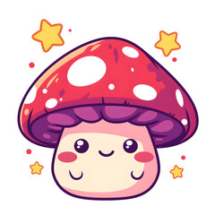 Kawaii star mushroom outline, cute, for coloring book pages.