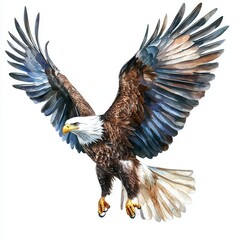 Obraz premium Majestic eagle soaring with wings spread wide in the sky.