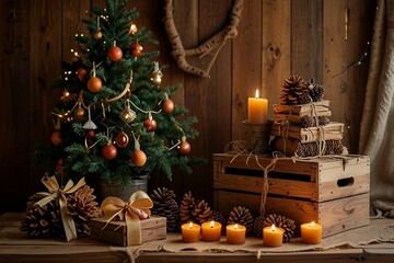 Handmade eco-friendly Christmas decorations made from natural materials like wood, buttons, glass, twine, pine cones,candles, seashells and cinnamon sticks, adding charm to holiday celebrations.