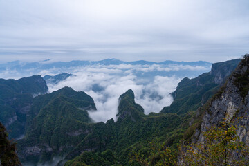 Beautiful nature landscape with mist at Tianmen Shan national park, The famous tourist destination at Zhangjiajie