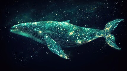 Naklejka premium Cosmic Whale in Starry Night Sky - Celestial Marine Life Illustration with Glowing Stars and Galactic Background