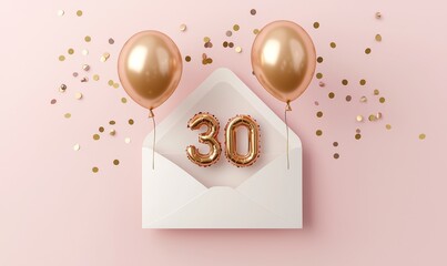 A gift box for a 30th birthday celebration featuring a balloon and an explosion.