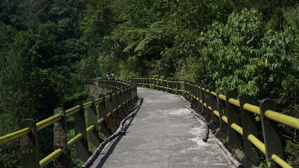 Portrait of the Plunyon Bridge over the Kalikuning river with beautiful and amazing views located on the slopes of Mount Merapi. © setyahery