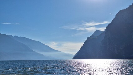 Riva del Garda, Italy - November 7, 2024: View of Lake Garda