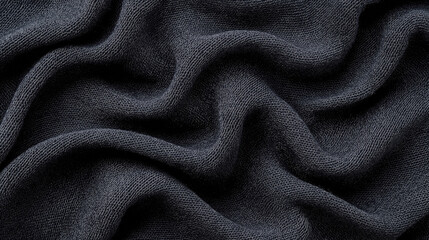 Close-up of dark textured fabric with abstract folds and wrinkles creating a dynamic pattern