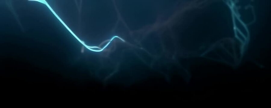 Animation of a flowing neural network, with glowing nodes connecting and disconnecting in a smooth and rhythmic pattern