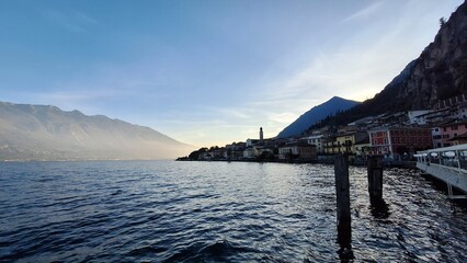 Limone Sul Garda, Italy - November 7, 2024: Cityscape with View of Lake Garda