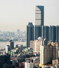 Naklejka premium Aerial view of high-rise buildings and skyscrapers