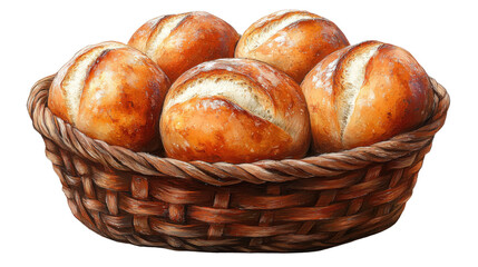 basket with bread isolated on white background