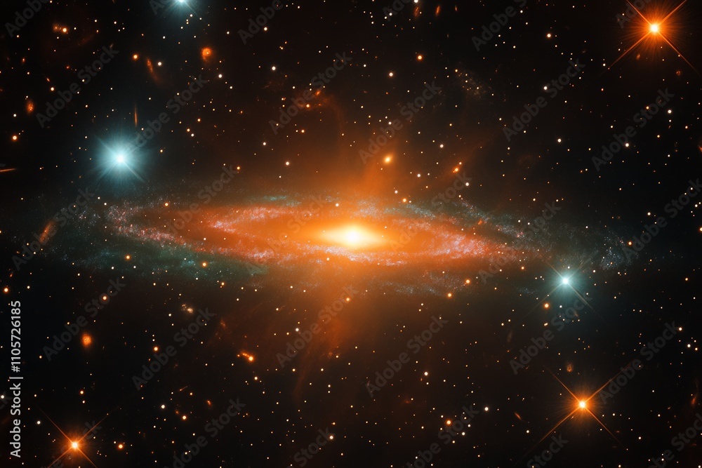 Poster this image displays a luminous galaxy filled with countless stars, swirling with vibrant colors in a
