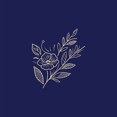 Elegant flower line art vector. Minimalistic floral line art vector on a dark background. Perfect for logos, invitations, packaging, and branding projects.