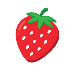 Obraz premium A red strawberry with green leaves and white dots. The strawberry is the main focus of the image