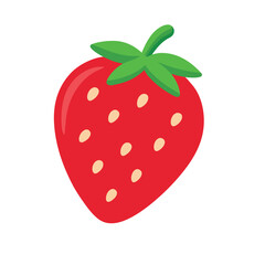 Obraz premium A red strawberry with green leaves and white dots. The strawberry is the main focus of the image