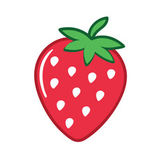 Obraz premium A red strawberry with green leaves and white dots. The strawberry is the main focus of the image