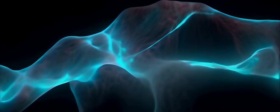 Animation of a flowing neural network, with glowing nodes connecting and disconnecting in a smooth and rhythmic pattern