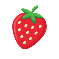Obraz premium A red strawberry with green leaves and white dots. The strawberry is the main focus of the image