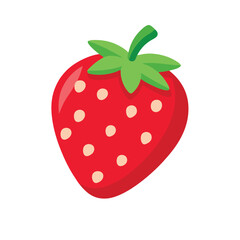 Obraz premium A red strawberry with green leaves and white dots. The strawberry is the main focus of the image