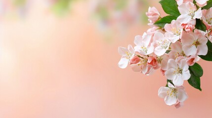 Blooming Tree Branches with Beautiful Pink and White Flowers Against Soft Pastel Background