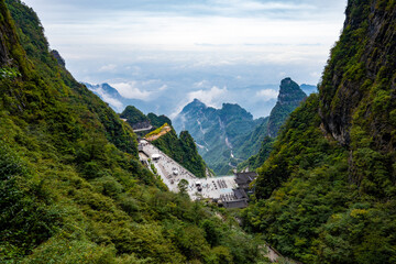 Beautiful nature landscape with mist at Tianmen Shan national park, The famous tourist destination at Zhangjiajie